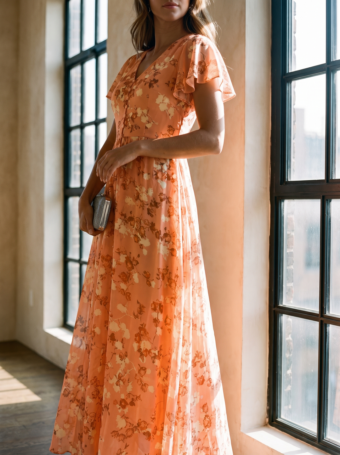 Aurelia dress worn in a sunlit apartment