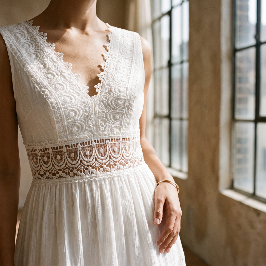 Stella midi dress lace and neckline detail