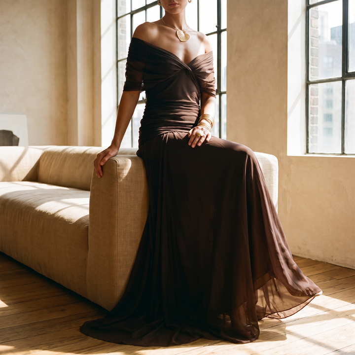 Lisa maxi dress seated in sunlight