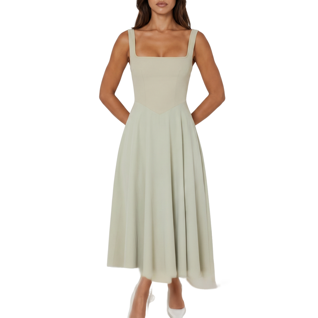 Scarlett square neck midi dress, pure white background