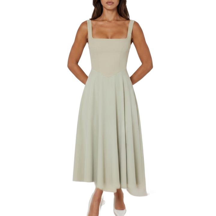 Scarlett square neck midi dress, pure white background
