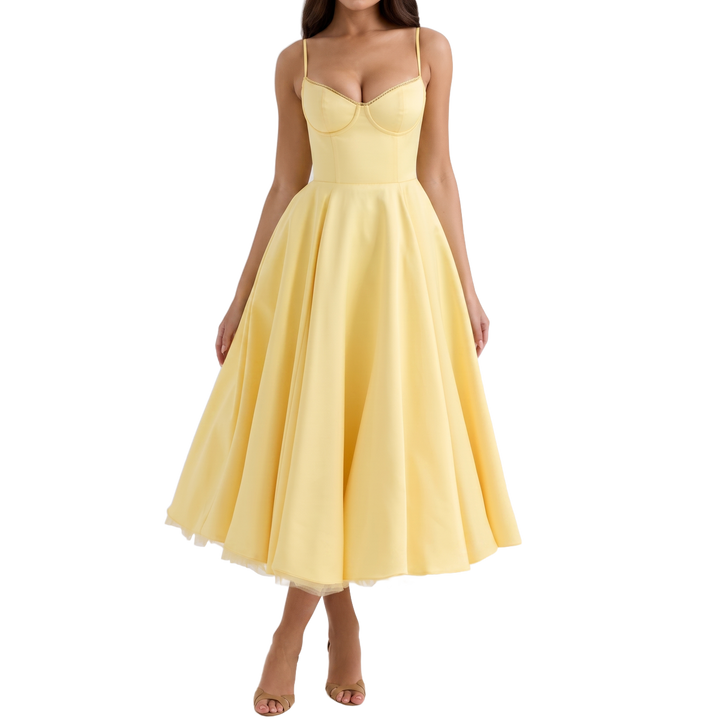 Ophira corset midi dress, pure white background